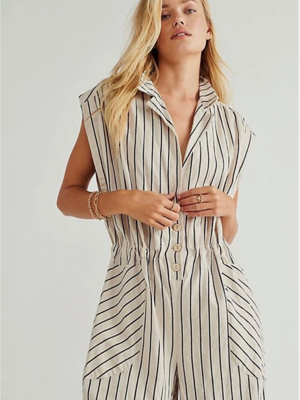 Free People Beach Town One-Piece-M - Jumpsuit Striped Wide Leg $128